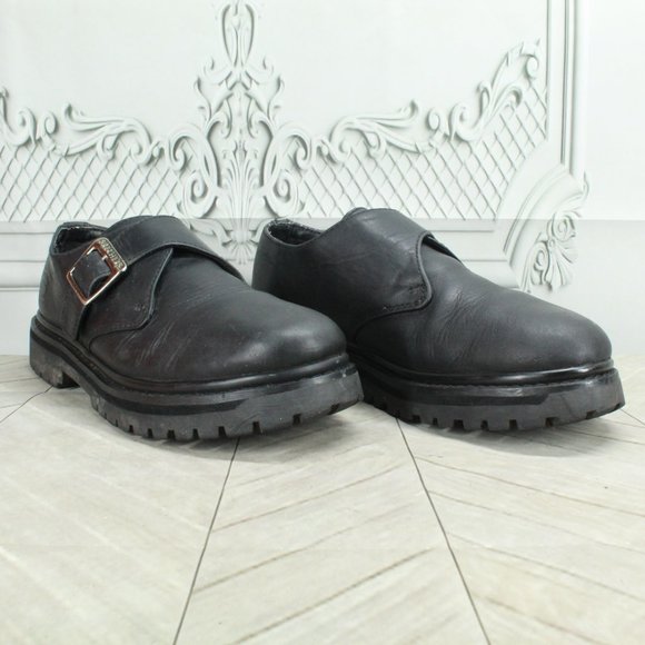 Skechers Black Leather Slip-on Round Toe Buckled Casual Shoes Size 7.5 - Picture 3 of 9